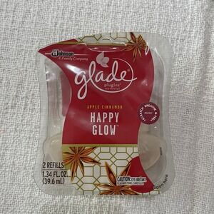 Glade‎ Plug Ins Scented Oil Refills Apple Cinnamon Happy Glow 2 Refills NEW